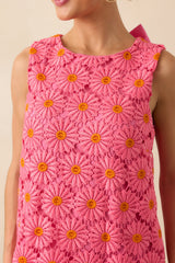 Only The Finest Hot Pink Floral Embroidered Lace Bow Back Mini Dress