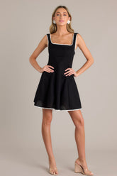 Classic Couture Black Cotton Blend Mini Dress