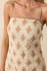 Had The Best Time Tan Geometric Lace Linen Blend Mini Dress