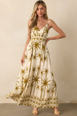 Found My Happy Place Tan Tropical Print Open Back Maxi Dress
