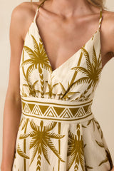 Found My Happy Place Tan Tropical Print Open Back Maxi Dress