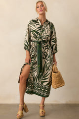 Stick To The Plan Green Tropical Print Linen Blend Maxi Dress