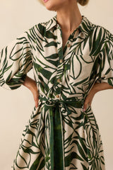 Stick To The Plan Green Tropical Print Linen Blend Maxi Dress