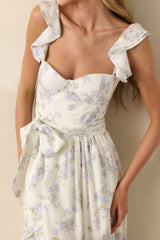 Aimee Lavender Floral Print Linen Blend Bustier Maxi Dress
