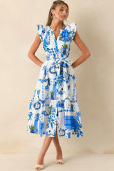 You're Glowing Blue Tropical Print Cotton Button Front Maxi Dress