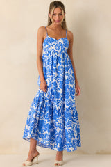 Onto Better Things Blue Floral Print Cotton Maxi Dress