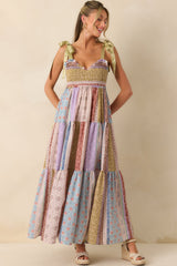 Sweeter Somehow Lavender Floral Print Patchwork Embroidered Maxi Dress