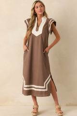 As Good As It Gets Mocha Linen Cotton Blend Kaftan Maxi Dress
