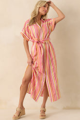 I Could Never Forget You Pink Stripe Rayon Maxi Shirt Dress