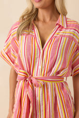 I Could Never Forget You Pink Stripe Rayon Maxi Shirt Dress