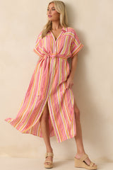 I Could Never Forget You Pink Stripe Rayon Maxi Shirt Dress