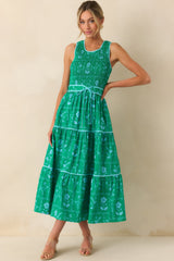 Making Sweet Memories Kelly Green Floral Print Cotton Maxi Dress