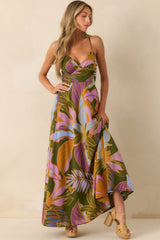 Making Today Mine Olive Green Multi Floral Print Cotton Maxi Dress