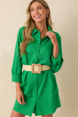Wild At Heart Kelly Green Linen Blend Mini Shirt Dress