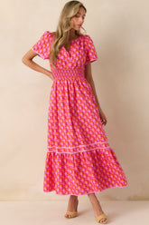Doing Just Fine Pink Abstract Print Cotton Short Sleeve Maxi Dress