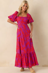 Nothing In My Way Purple Floral Cotton Short Sleeve Maxi Dress