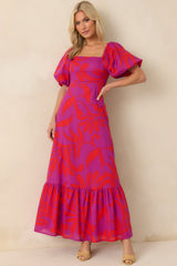 Nothing In My Way Purple Floral Cotton Short Sleeve Maxi Dress