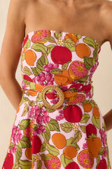 Sweetness To Spare Pink Fruit Print Cotton Strapless Maxi Dress