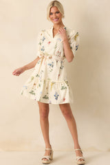 Everything Is Just Right Ivory Floral Print Cotton Mini Dress