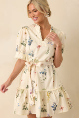 Everything Is Just Right Ivory Floral Print Cotton Mini Dress