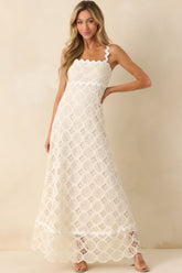 Making It Look Easy Ivory Guipure Lace Maxi Dress