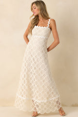 Making It Look Easy Ivory Guipure Lace Maxi Dress