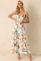 In The Back Of My Mind Ivory Patchwork Print Rayon Maxi Dress