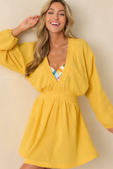 It Always Works Out Yellow Cotton Gauze Cover Up Mini Dress