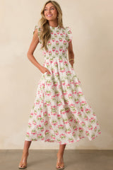 At The Wishing Well Pink Floral Cotton Smocked Maxi Dress