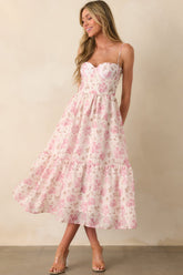 Meet Me For Tea Dusty Pink Floral Bustier Maxi Dress