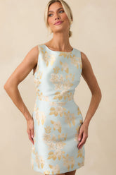 Without Saying A Word Sky Blue Floral Print Jacquard Mini Dress