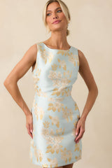 Without Saying A Word Sky Blue Floral Print Jacquard Mini Dress