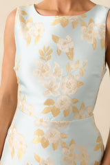 Without Saying A Word Sky Blue Floral Print Jacquard Mini Dress