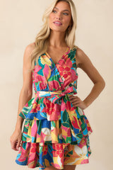 Brighter Than Ever Blue Tropical Print Cotton Mini Dress