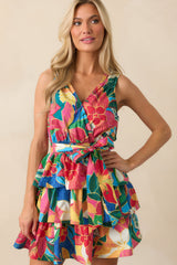 Brighter Than Ever Blue Tropical Print Cotton Mini Dress