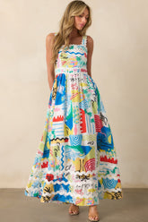 Prosperina Florence Multi Tropical Print Linen Maxi Dress