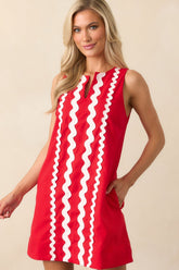 Prosperina Gigi Red Ric Rac Cotton Shift Mini Dress