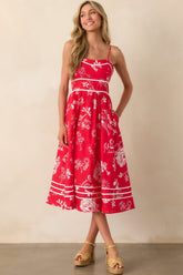 Prosperina Silvia Red Mojito Print Linen Midi Dress