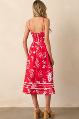 Prosperina Silvia Red Mojito Print Linen Midi Dress