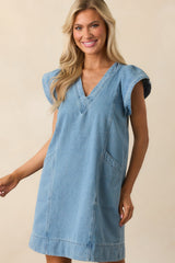 Don't Think Twice Light Wash Cotton Denim Mini Dress