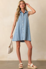 Z Supply Light Wash Cotton New Light Denim Mini Dress