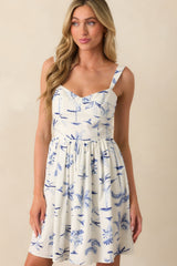 Where The Tide Takes Me Blue Palm Tree Print Cotton Mini Dress