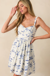 Where The Tide Takes Me Blue Palm Tree Print Cotton Mini Dress