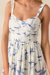 Where The Tide Takes Me Blue Palm Tree Print Cotton Mini Dress