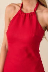 Staple The Label Red Linen Blend Amana Halter Bias Maxi Dress