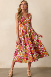 There's Always A Twist Pink Fruit Print Cotton Maxi Dress