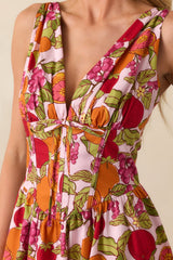 There's Always A Twist Pink Fruit Print Cotton Maxi Dress