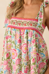 A Moment Of Its Own Pink Floral Print Cotton Maxi Dress