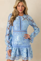 Keep It Authentic Light Blue Floral Embroidered Mini Dress