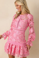 Keep It Authentic Pink Floral Embroidered Mini Dress